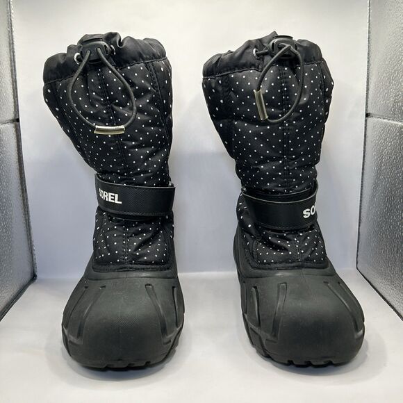 Sorel Snow Boots Youth Size 4 Black White Polka Dots Waterproof Insulated - Picture 8 of 16